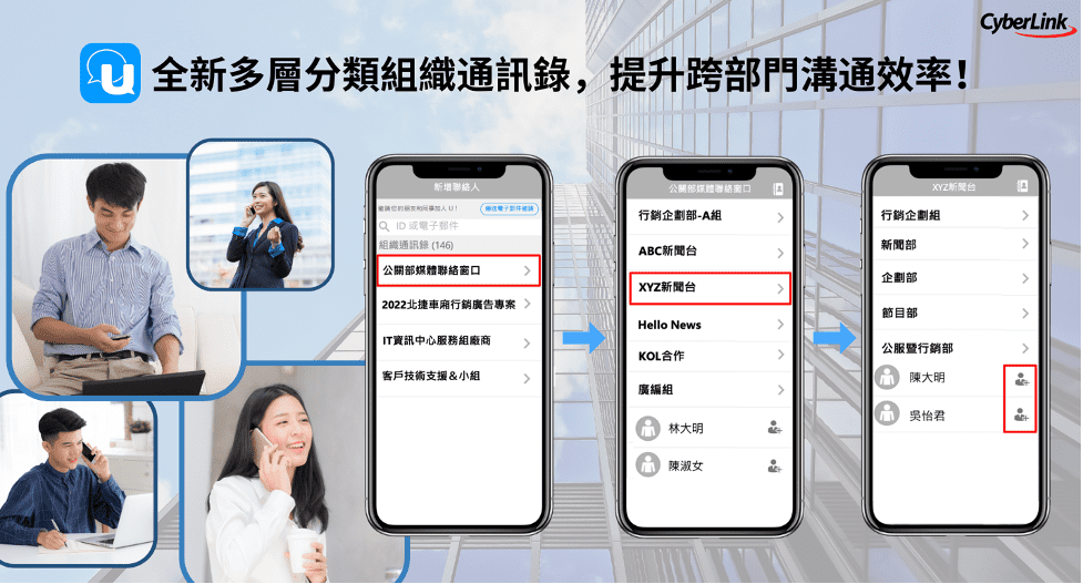 【2022.05.09 訊連科技新聞圖】訊連 U 通訊推出「組織通訊錄」,多層分類功能加速跨團隊、部門之溝通效率