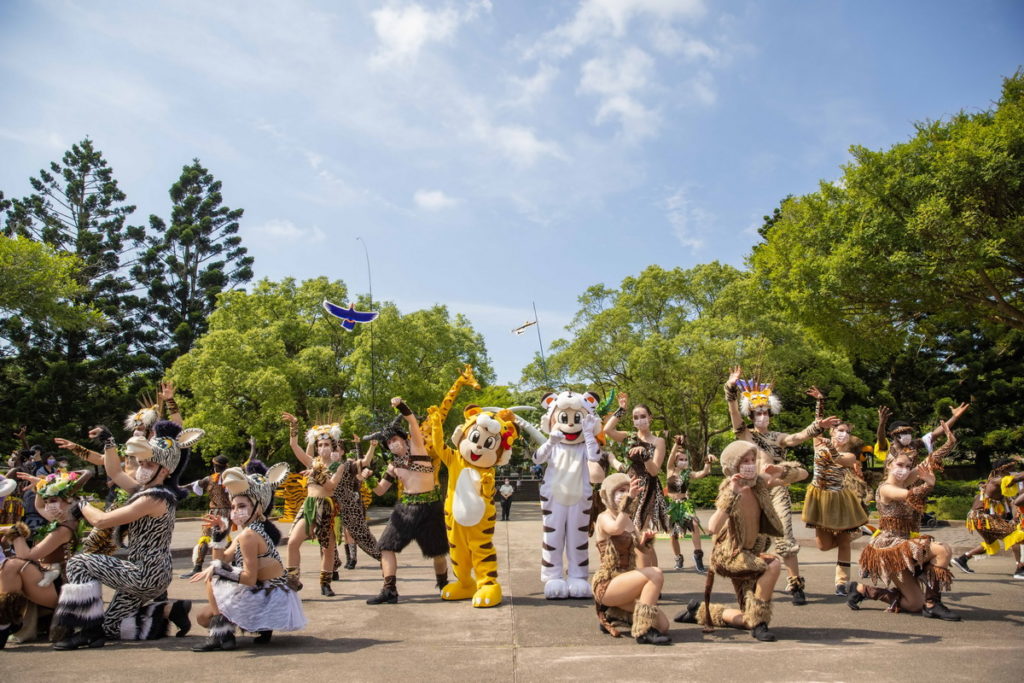 每日下午2點登場的「動物大遊行」(逢週二停演),為現場營造歡樂氣氛。圖 六福村提供