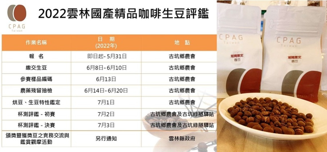 群英匯聚 諸豆爭鋒 2022年雲林縣國產精品咖啡生豆評鑑開始報名囉