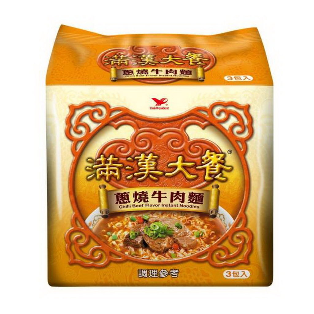 TOP10.【滿漢大餐】蔥燒牛肉麵(3包入),155元。