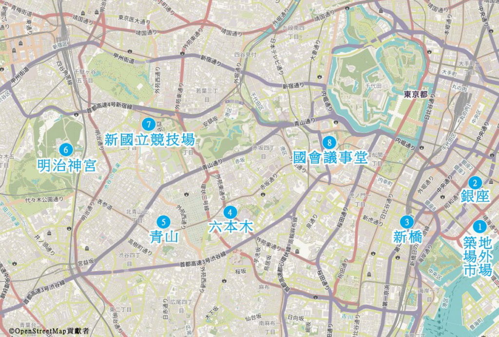路線1 穿梭古今 體感東京蛻變路線 路線示意圖。(圖片來源:ⒸTCVB)