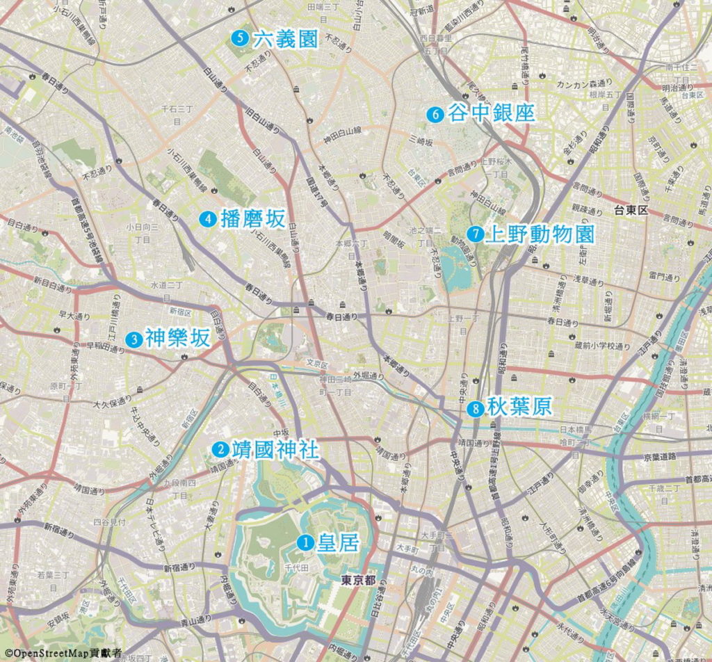 路線2 貼近東京民眾日常生活 穿梭坡道、小巷弄路線 路線示意圖。(圖片來源:ⒸTCVB)