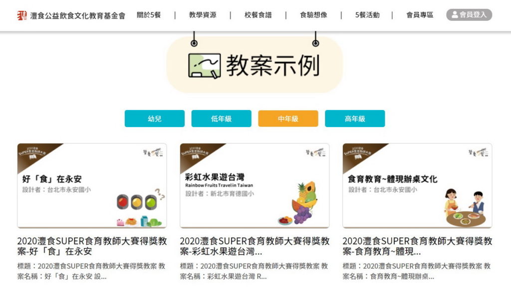 ▲	2020 SUPER食育教師大賽得獎教案已公布在資源網上可供參考。