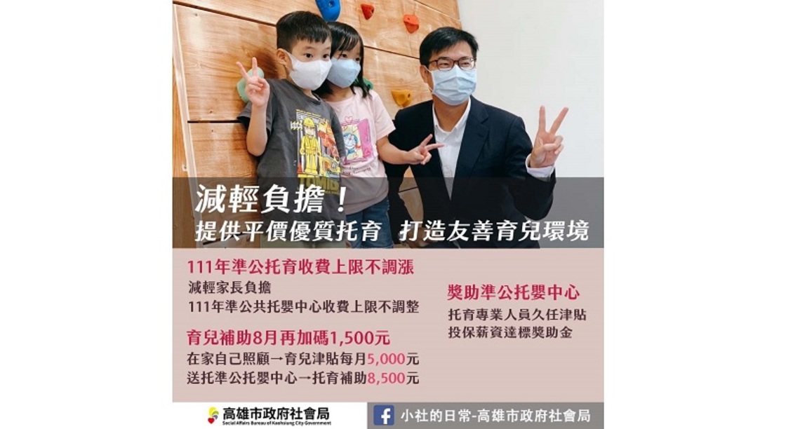 照顧好高雄寶貝 育兒津貼托育補助再提高 留住托育專才! 高市發準公托「久任獎金」、獎勵「調薪」