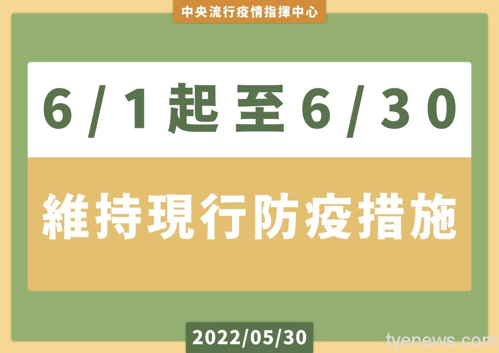 指揮中心:維持現行戴口罩規定至6/30 17 9 0530維持現行防疫措施 封面頁