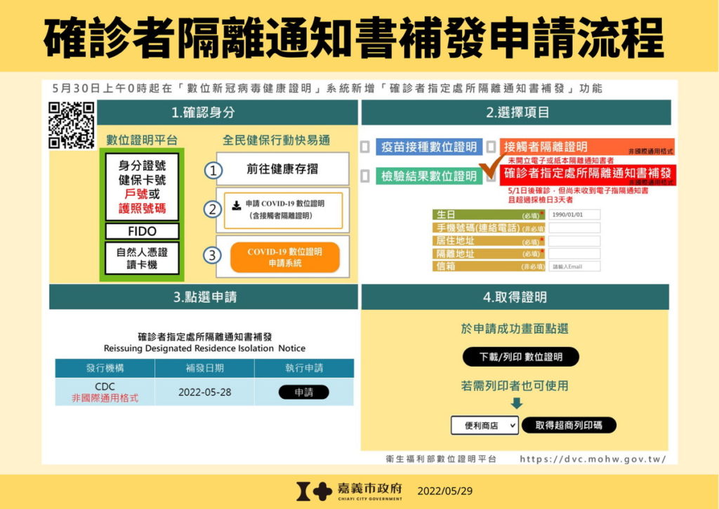 確診者隔離通知書補發申請流程