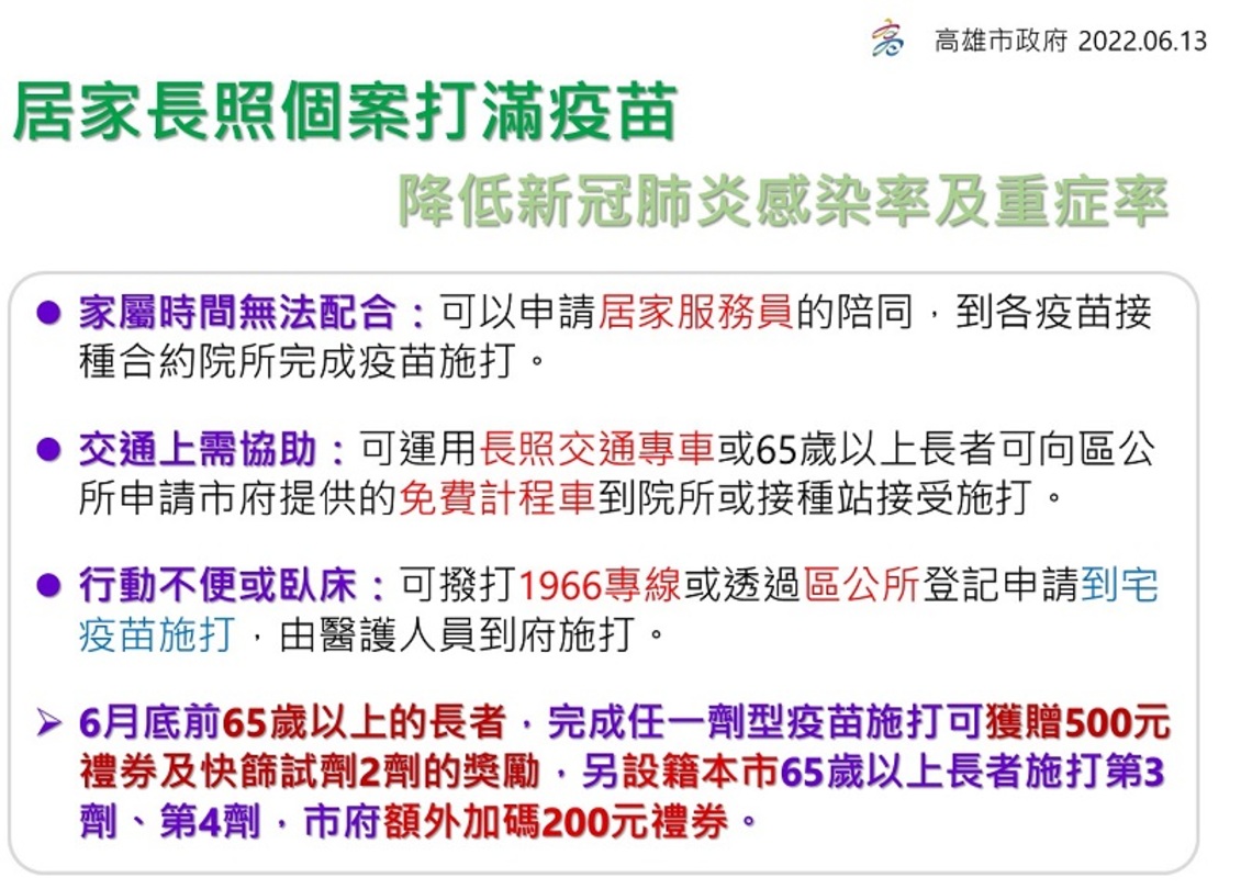 保護自己也保護家人！市府提供協助  盼居家長照個案打滿疫苗   降低感染及重症