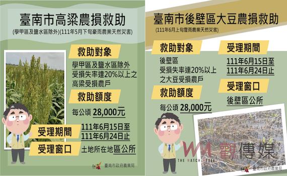 台南市高粱、大豆雨害災損現金救助 即日起受理申請