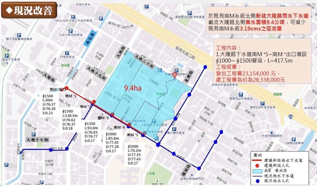 圖片說明：臺中市西屯區大隆路排水改善工程示意圖。(記者江雁武翻攝)