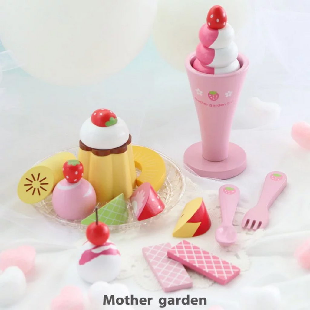 日本Mother Garden木製玩具-下午茶 草莓布丁組
