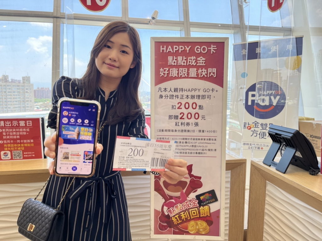 歡慶百貨年中慶,即日起推出「HAPPY GO 點數200點兌換200元紅利券」活動