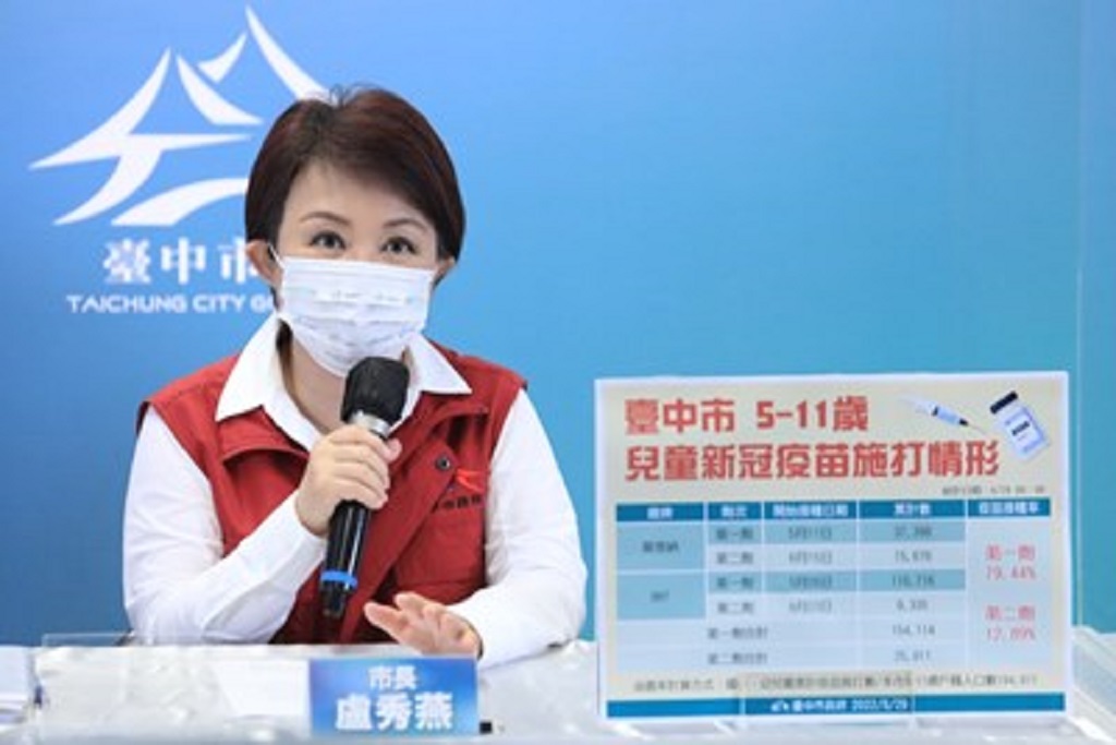 圖片說明:台中市長盧秀燕說明將加開校園與長者快打站整備規劃。(記者謝榮浤翻攝)