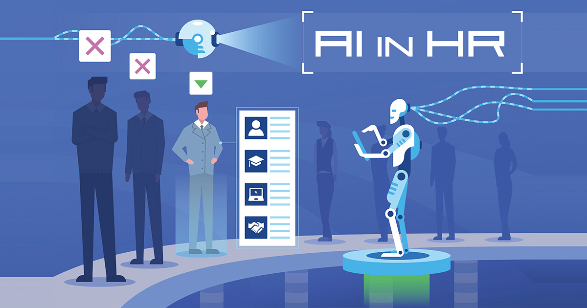 Vector illustration Artificial intelligence in human resources