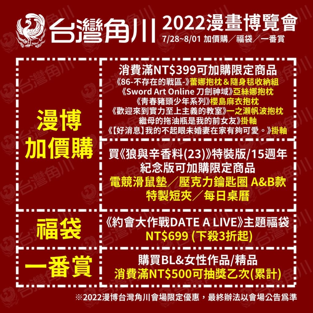 台灣角川「2022漫博」會場加價購&超值福袋&一番賞