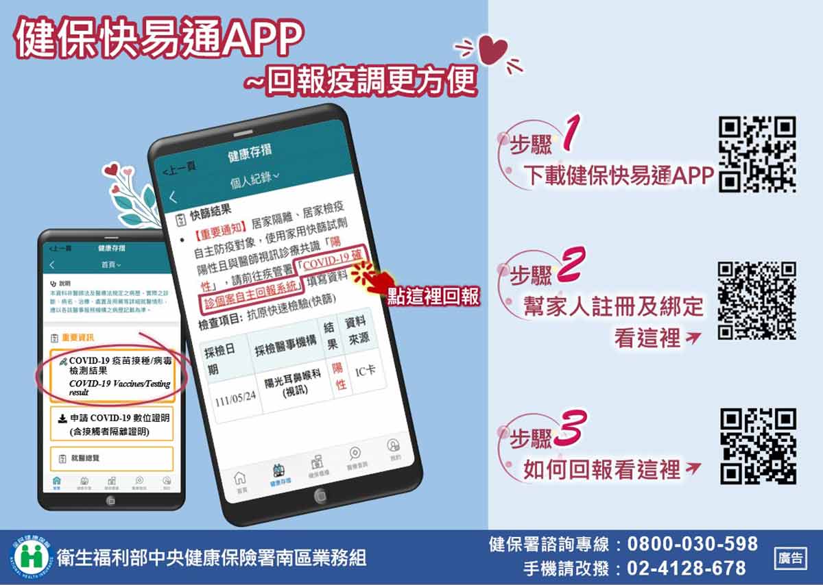 父母確診通報疫調好幫手 子女綁定健保快易通APP
