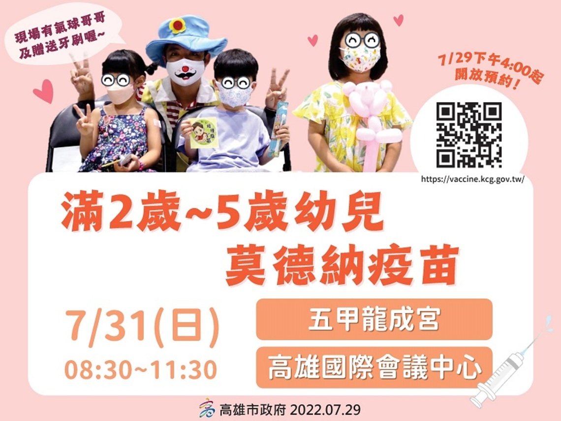 高市7/31兩場2至5歲幼兒疫苗接種站 氣球哥哥陪小朋友打疫苗