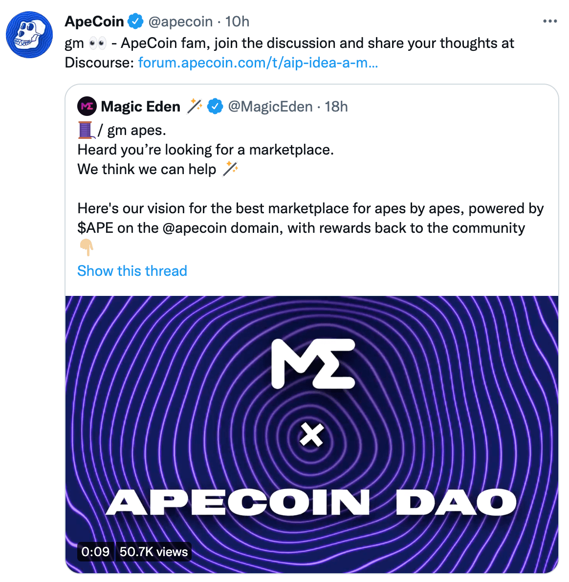 Magic Eden 拉攏ApeCoinDAO，期望創建低交易費專屬NFT 市場