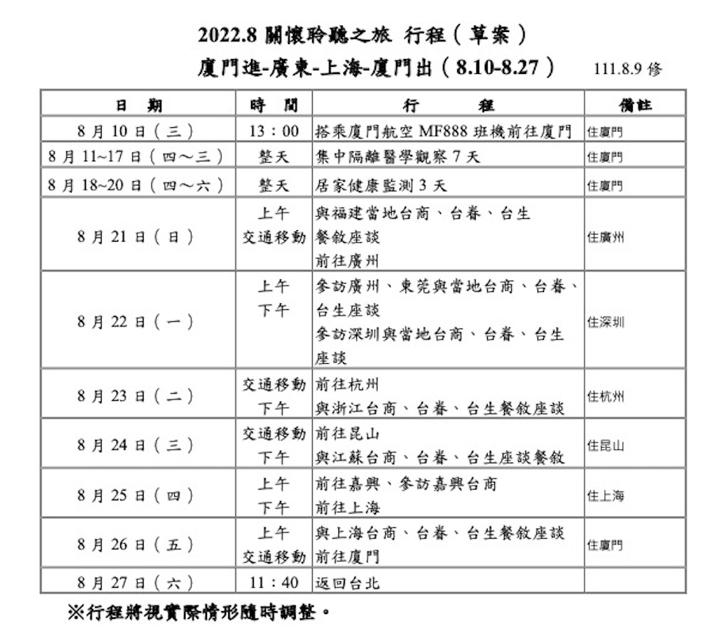 國民黨不甩反對聲浪 撇清「面聖」北京 主動公布訪陸行程 65 國民黨副主席夏立言率團訪陸的公開行程。