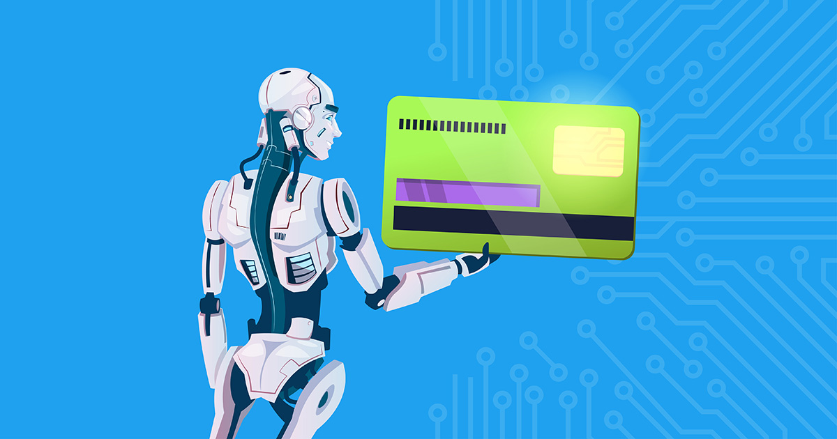 Modern Robot Hold Credit Card Mobile Payment, Futuristic Artificial Intelligence Mechanism Technology