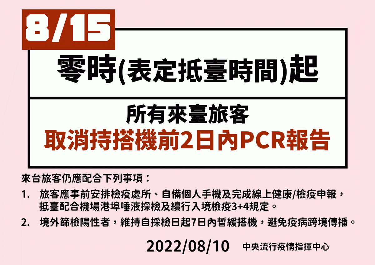 6-0810-0815得免搭機前2日內PCR報告