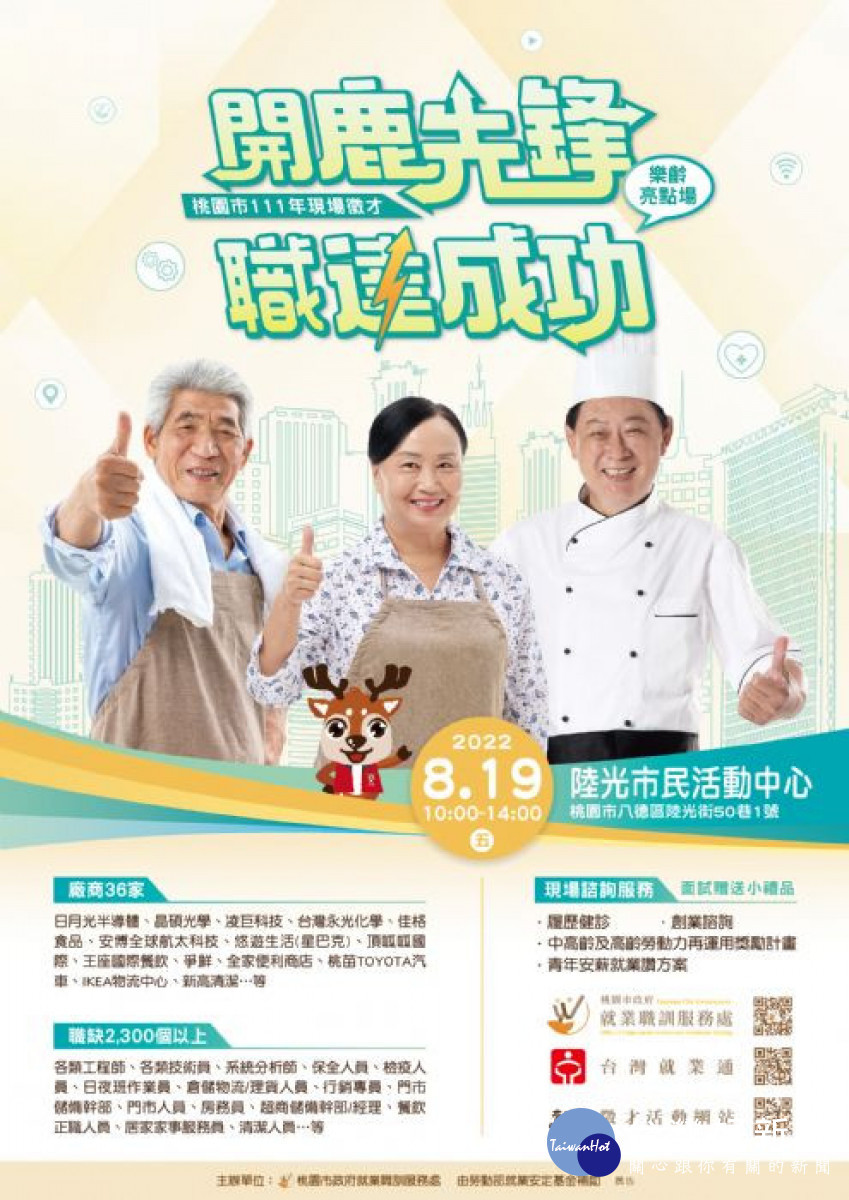 桃園市政府就業職訓服務處積極推動各項就業促進措施，辦理樂齡亮點場徵才活動。<br /><br /> 