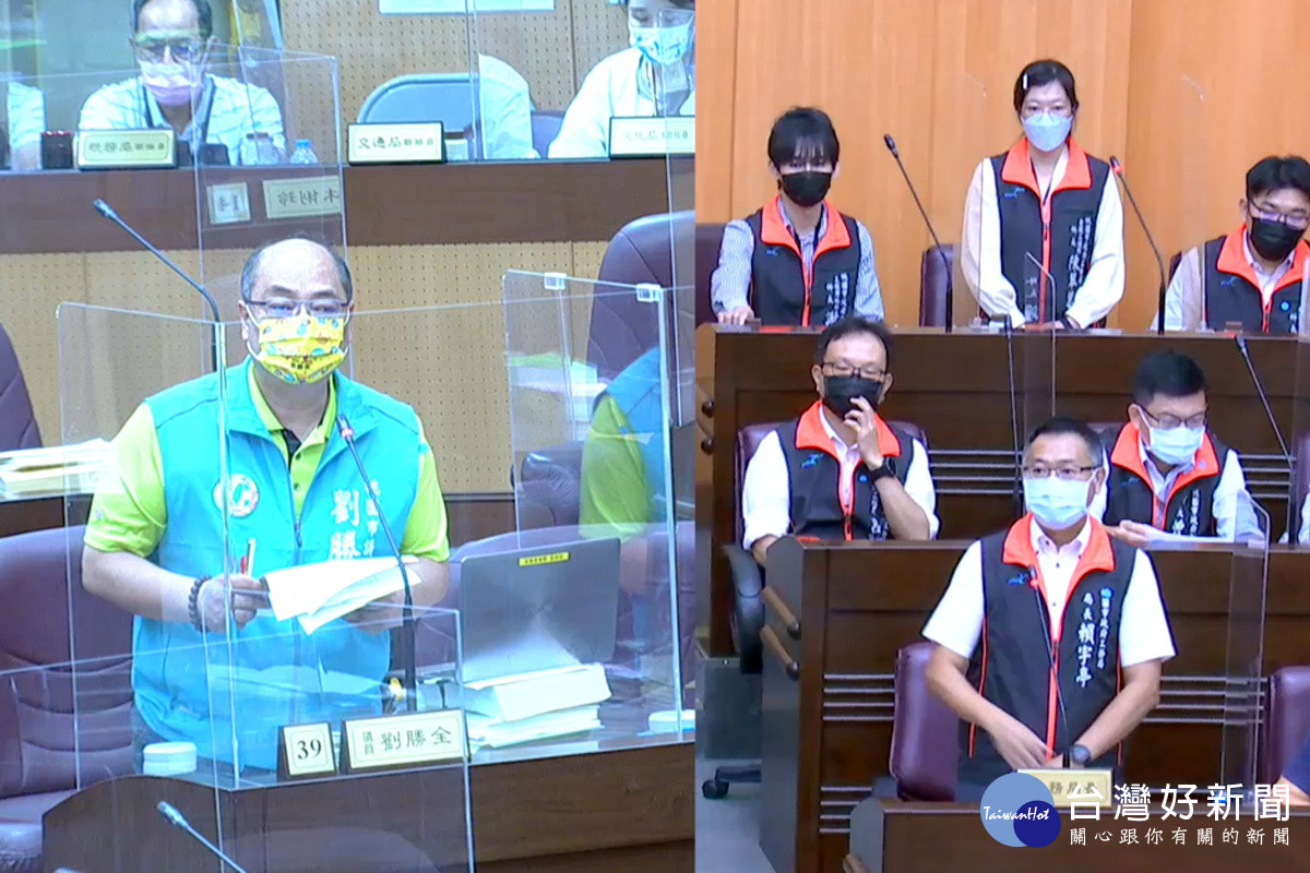 針對蘆竹區重大地標型建設,桃園市議員劉勝全質詢市府工務局長賴宇庭。