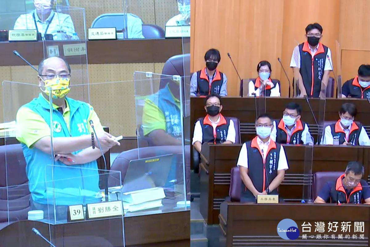 針對蘆竹區重大地標型建設,桃園市議員劉勝全質詢市府工務局長賴宇庭。