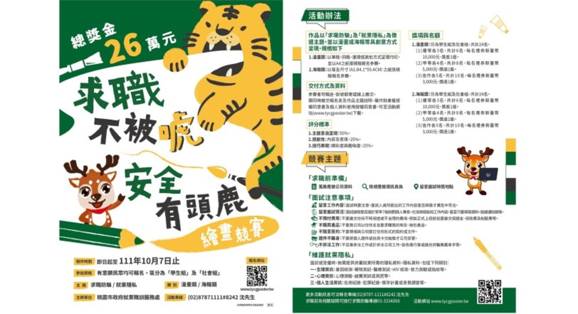 「求職不被唬 安全有頭鹿」繪畫競賽自即日起開始徵件 總獎金高達26萬元!