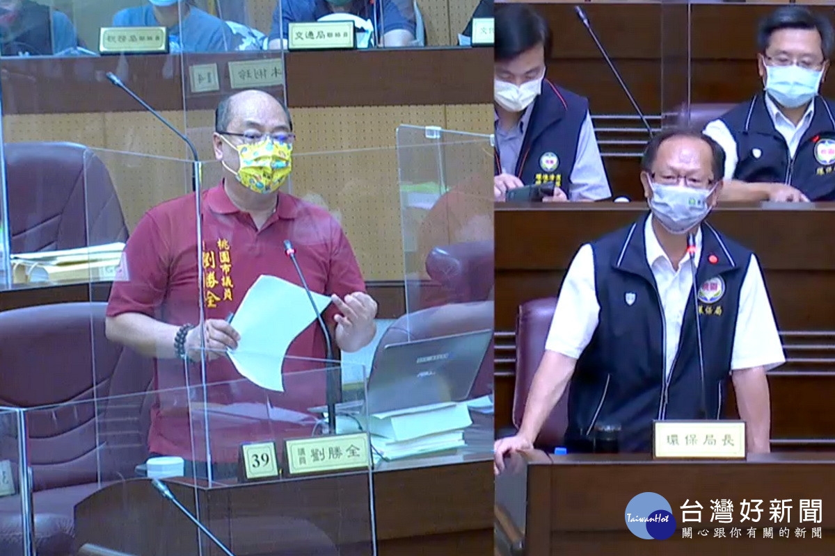 針對美福倉儲大火事件,桃園市議員劉勝全質詢市府環局長呂理德。