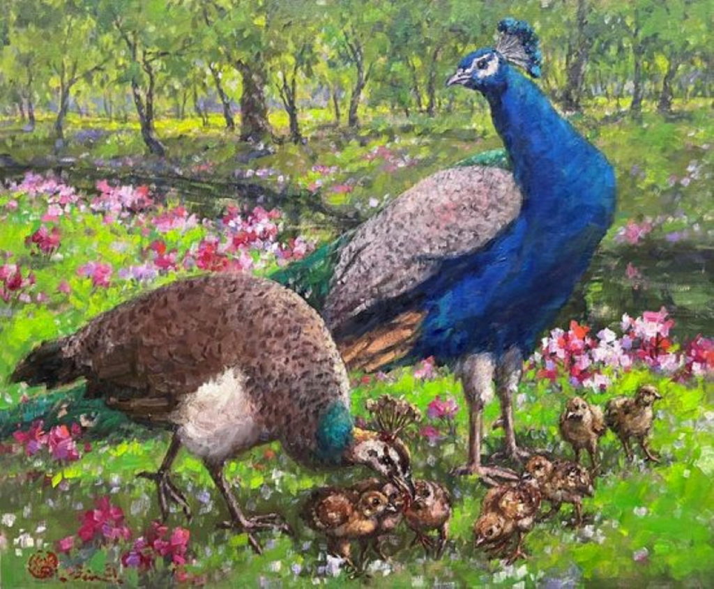 潘蓬彬〈孔雀一家〉20F（72.5x60.5cm）油畫 2021