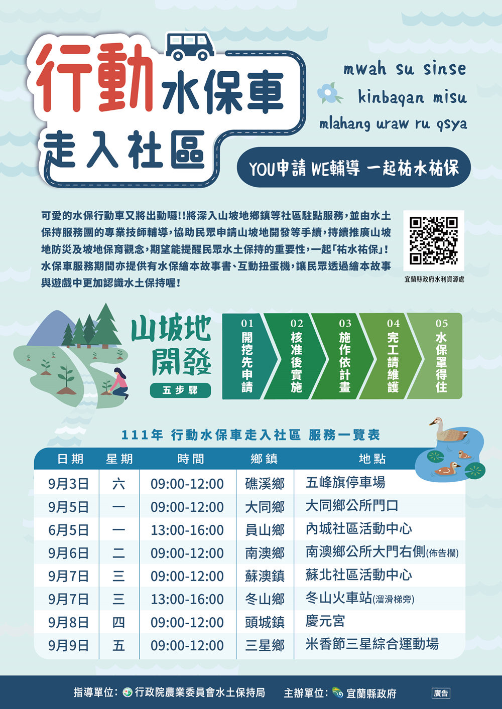 圖:行動水保車進入社區 。( 宜蘭縣政府水利資源處/提供)