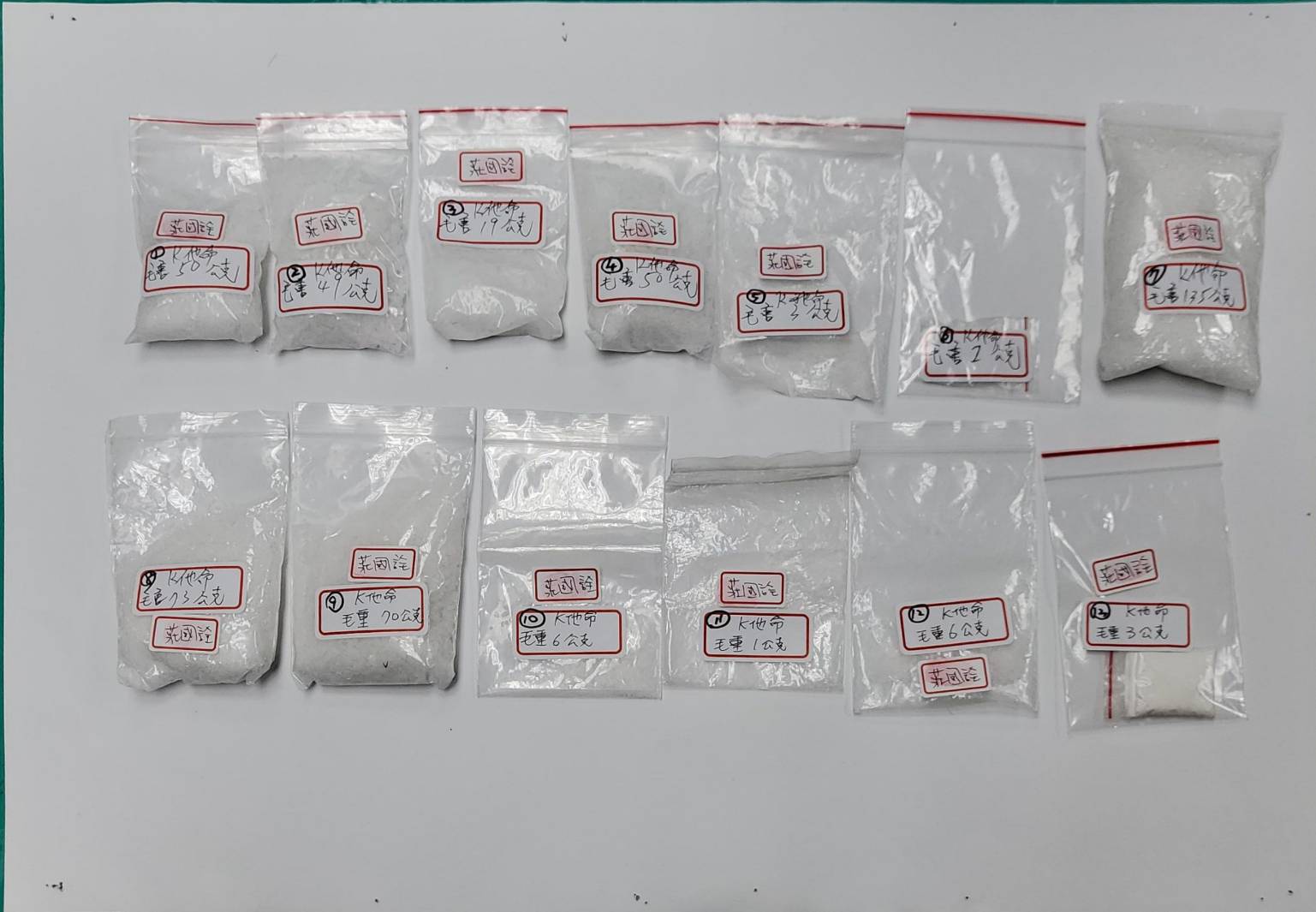 ▲警方於販毒據點起獲近2公斤愷他命15包和毒品咖啡包41包   (圖/台中市警察局 提供)