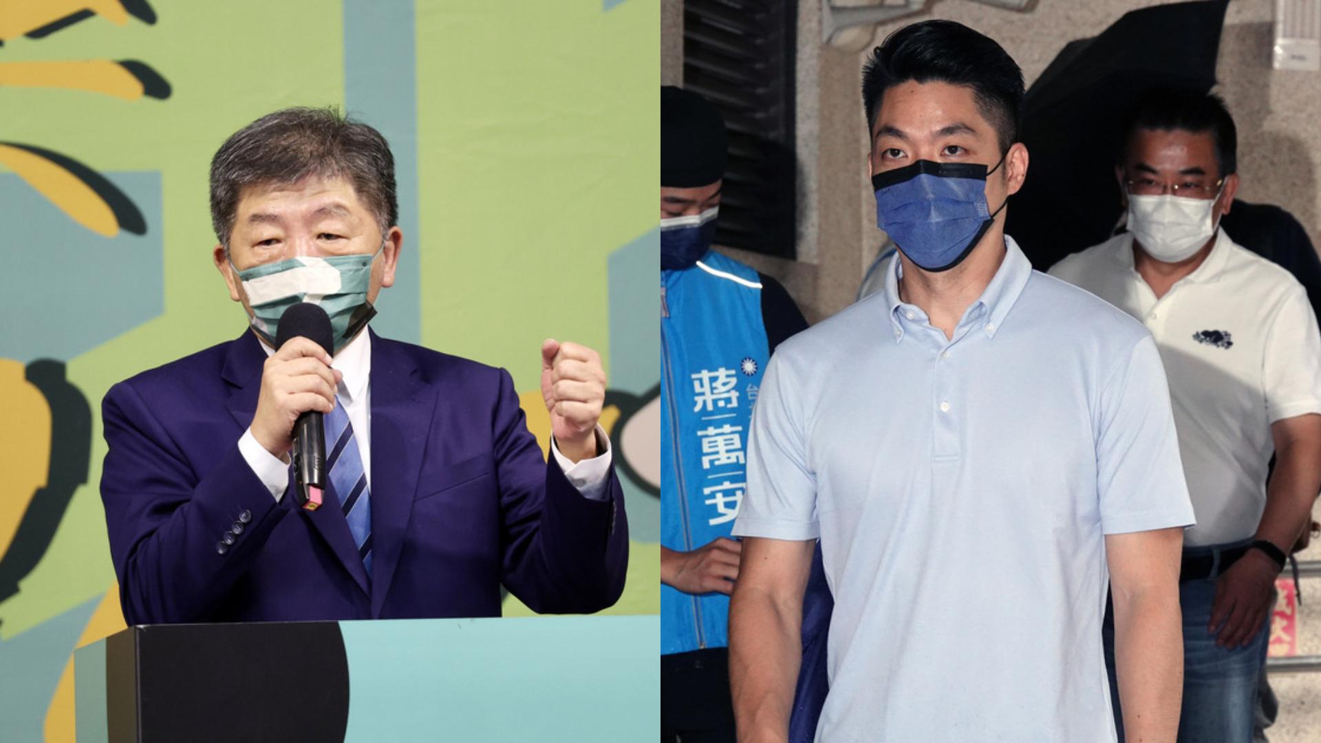 陳時中(左)競選總部要求蔣萬安(右)說明如何取得陳時中競選辦公室人員分機表。中央社/資料照片