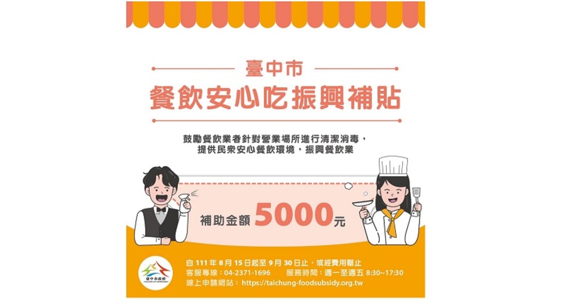 把握機會申請要快! 中市餐飲補貼5,000元至9月底截止