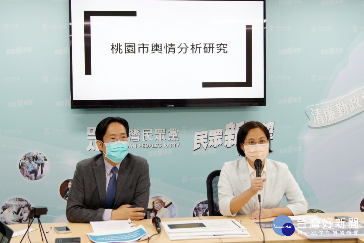 民眾黨桃園市長候選人賴香伶偕同民眾黨立委張其祿，公布針對桃園市所做民怨民調發表記者會。