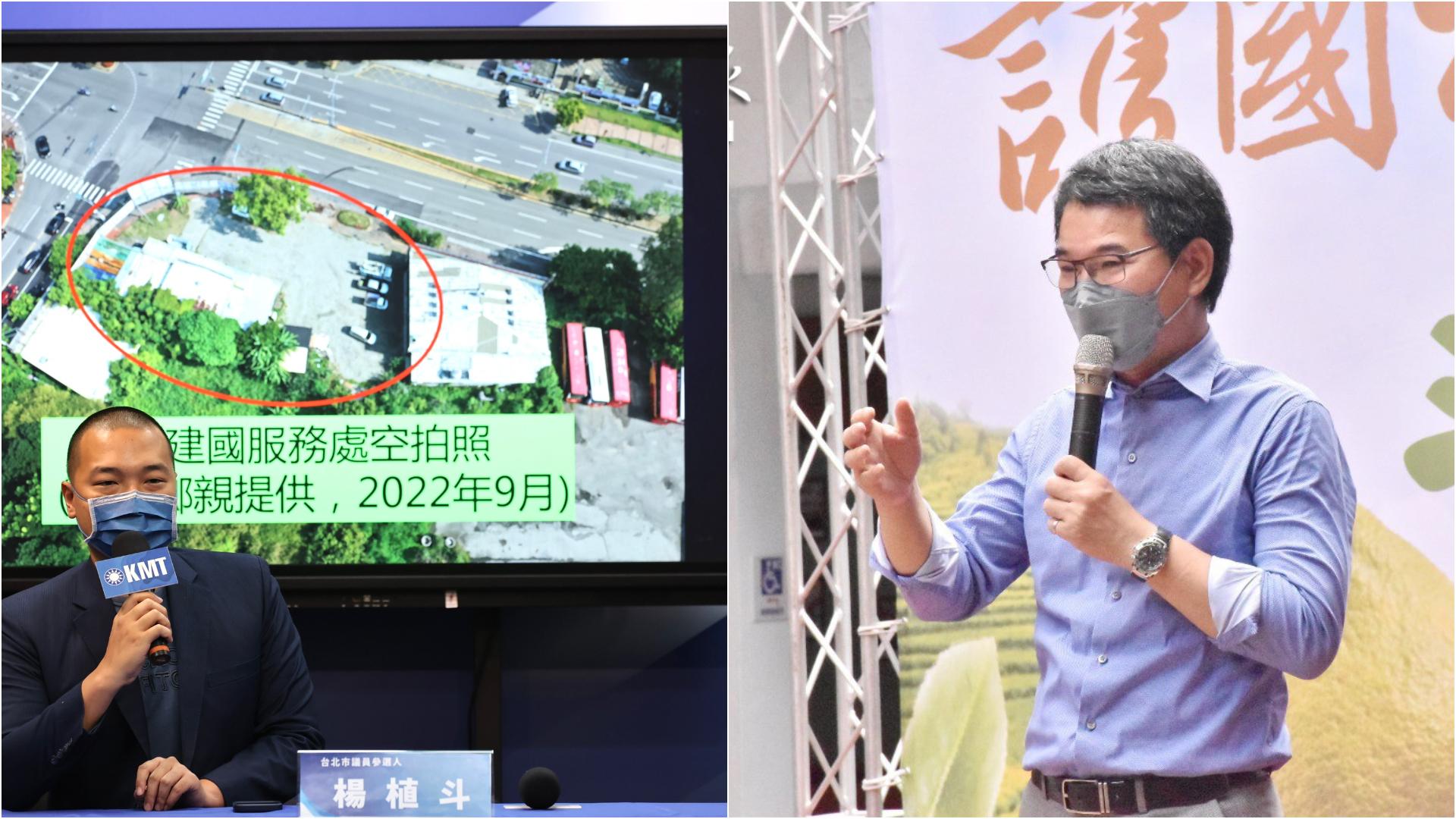 北市議員參選人楊植斗(左,林啟弘攝)踢爆劉建國(右,翻攝臉書)競辦違規使用農舍。合成畫面