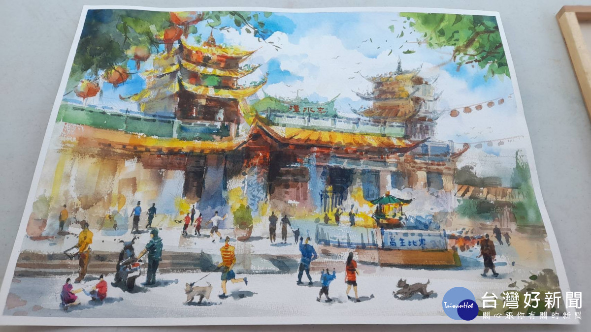 學童以彩筆呈現潭水亭之美。