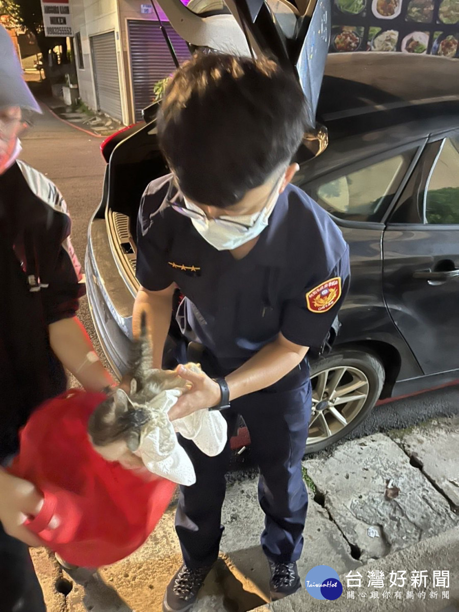 引擎室傳來喵叫聲,警民合力救出受困小貓。<br /><br />