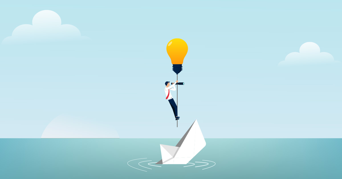 businessman-escapes-from-sinking-paper-boat-by-light-bulb-symbol
