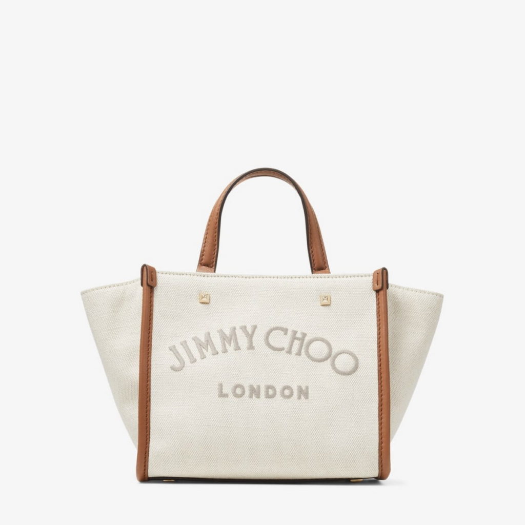 微風信義JIMMY CHOO VARENNE TOTE BAGS 再生棉帆布拼接小牛皮手提包40,800 滿30,000送JC香水40ML一瓶