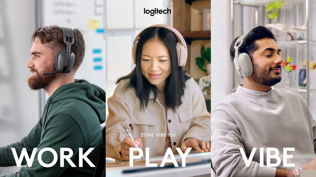 Logitech ZONE VIBE 100無線藍牙耳機麥克風擁有18小時超長續航力與185公克超輕重量,適合舒適配戴一整天,符合工作娛樂多種使用情境。
