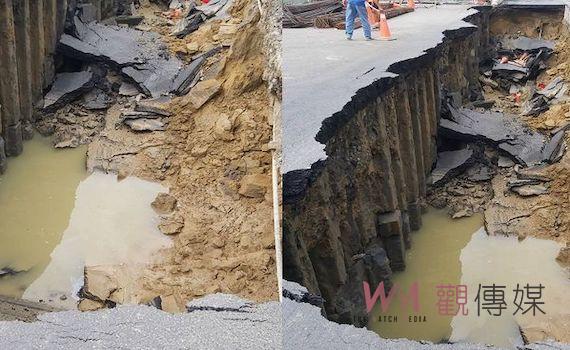 台南永康區路面突塌陷 道路封閉緊急灌漿搶修