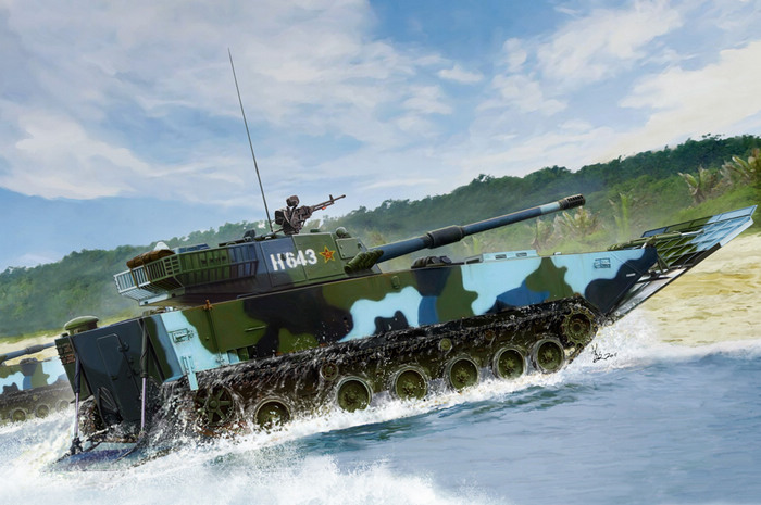 中共ZTD-05式兩棲突擊砲車火力可壓制國軍M60A3戰車。資料照片