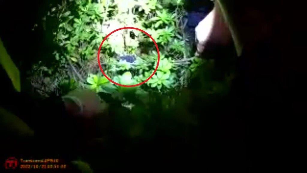 圖片說明:草叢中起獲被丟棄的第二級毒品安非他命1小包。(記者宋紹誠翻攝)