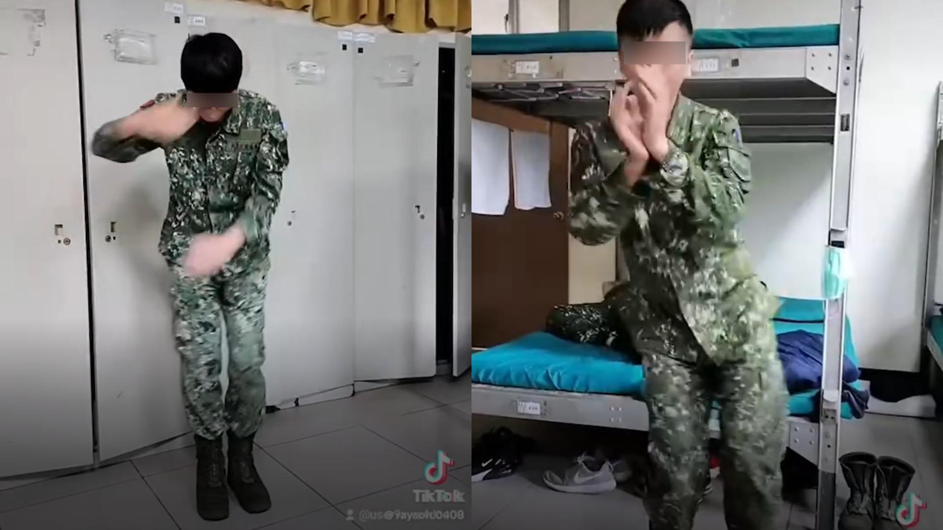 陸軍士兵拍攝在寢室內跳舞影片,並上傳抖音,造成資安大漏洞。翻攝畫面