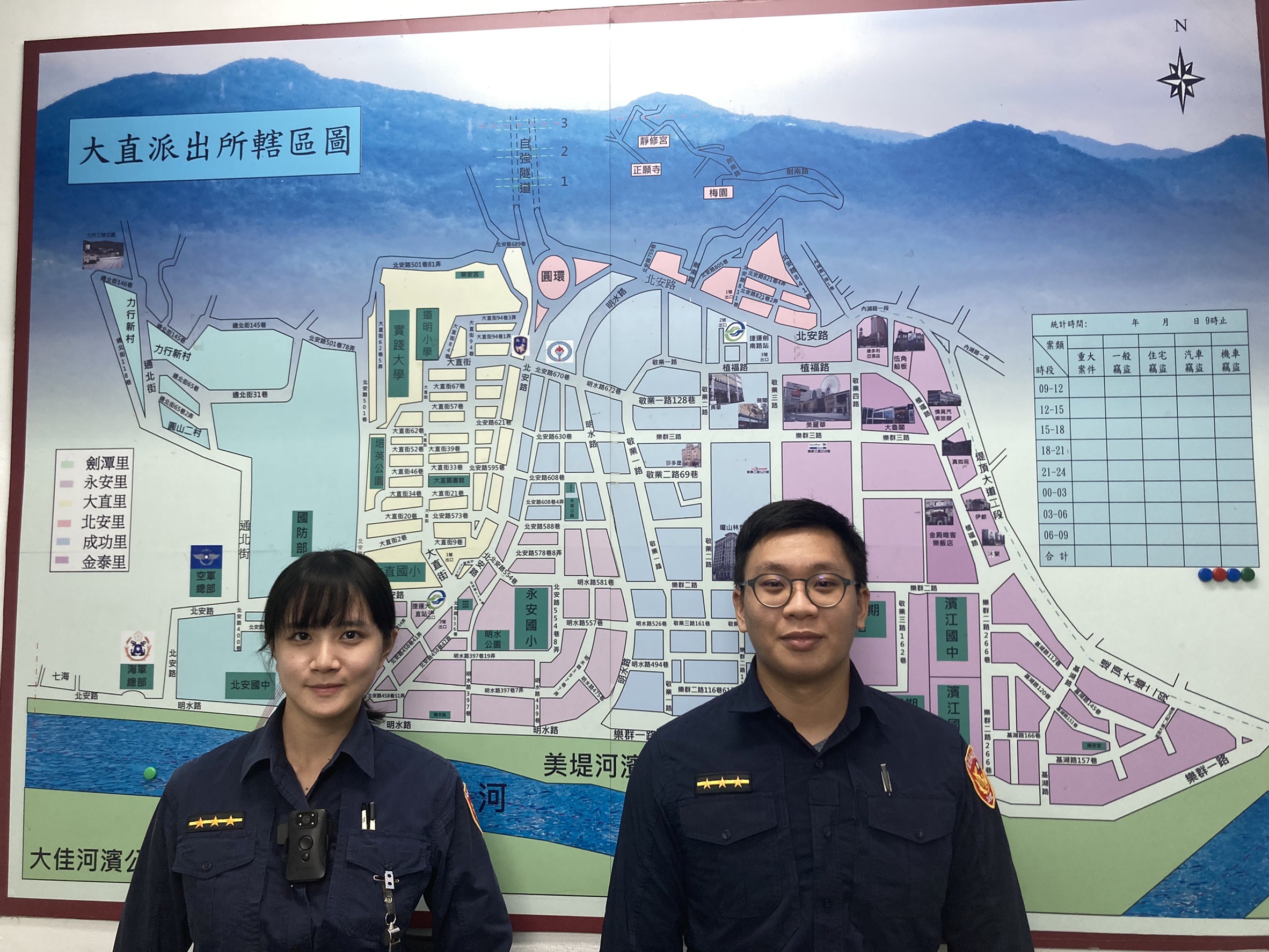 圖片說明：臺北市中山分局大直派出所警員謝亦亭、蘇俊宇。(記者宋紹誠翻攝)