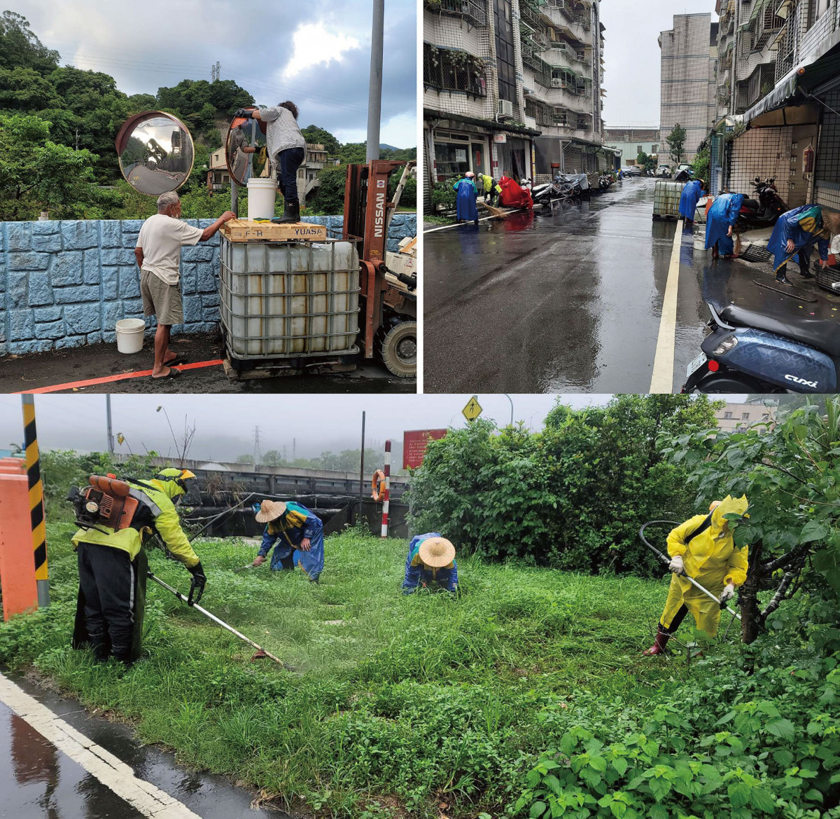 瑞芳區新峰里環保志義工維護巷道反射鏡、巷道水溝清理消毒、綠化除草。