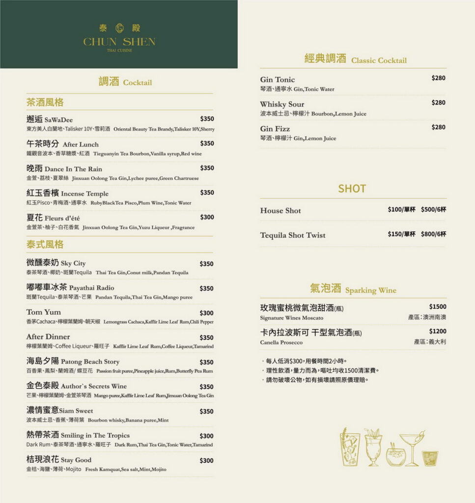 調酒menu(禁止酒駕,酒前酒後不開車,安全有保障;未成年請勿飲酒)
