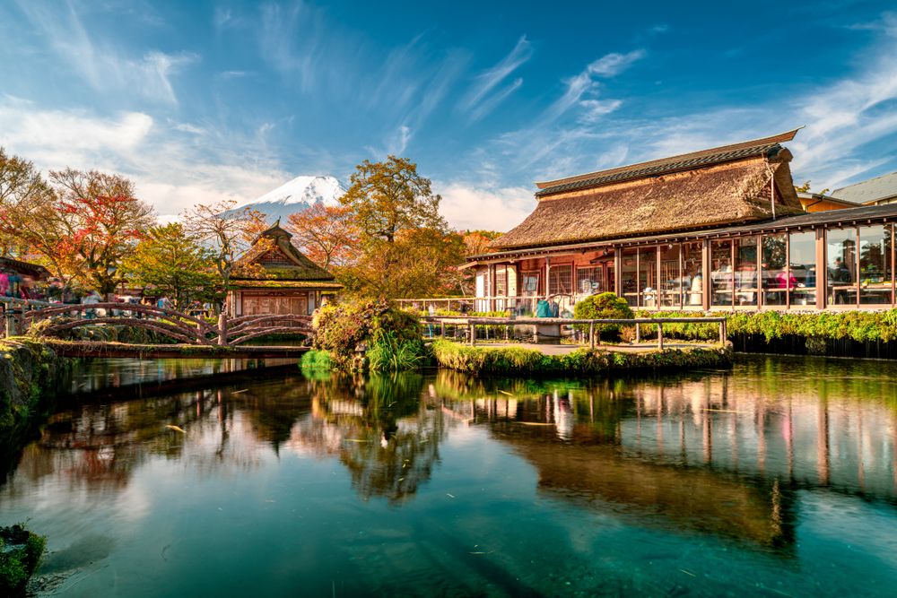 Beautiful,Fuji,Mountain,And,Pond,Reflection,With,Traditional,Japanese,Style