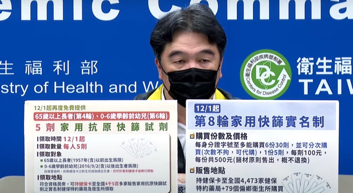 12/1起 第八輪家用快篩實名制,及第六輪0-6歲學齡前幼兒與第四輪65歲以上長者免費領取1份快篩試劑